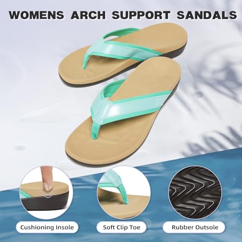 Image of MEGNYA Womens Orthotic Flip Flops, Plantar Fasciitis Sandals for Flat Feet with Arch Support Thong Style Flip Flops, Comfortable Walking Sandals for Beach, Vacation