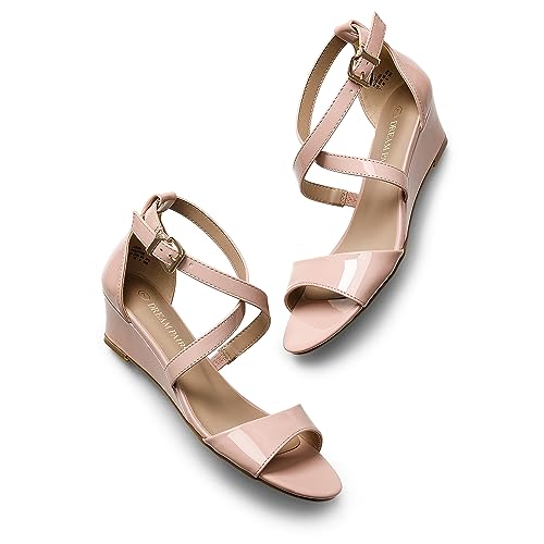 Image of DREAM PAIRS Women's Low Wedge Sandals Ankle Strap Heel Sandal Open Toe Wide Dress Summer Shoes