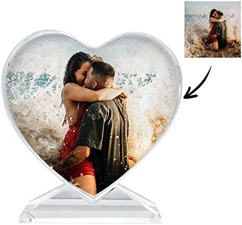 Custom Photo, Personalized Crystal Color Picture Print, Customized Gifts for Her, Wedding, Crystal Glass Frame (Heart Shaped 4 x 4 In)