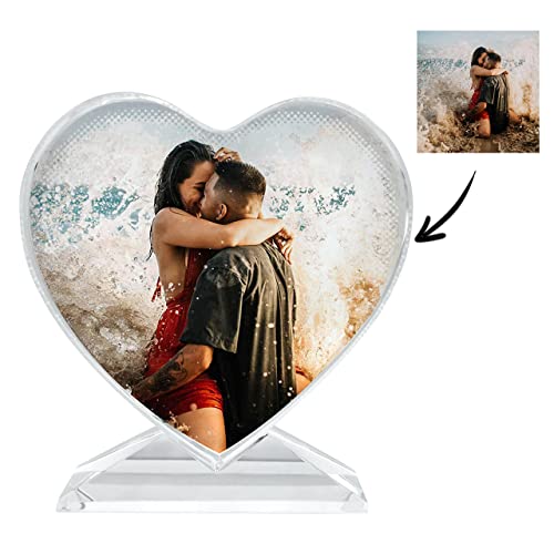 Custom Photo, Personalized Crystal Color Picture Print, Customized Gifts For Her, Wedding, Crystal Glass Frame (Heart Shaped 4 X 4 In) #TOP2