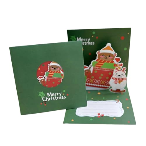 魅力的なクリスマスペーパーカード多機能ポップアップクリスマスグリーティングペーパーカードお祝いの雪だるまとクマの置物のためのクマと