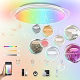 GHETTALINN LED 音楽シーリングライト 8畳 透明リングフレーム WiFi接続 Amazon alexa対応 音声/APP制御 内蔵のBluetoothスピーカー RGBライト 明るい 調光調色 スマートホーム照明 高辉度 リモコン付き 雰囲気ライト メモリ機能 常夜灯 省エネ 節電 工事不要 簡単取り付け 屋内環境に最適