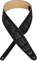 3 inch suede leather guitar strap tooled with a paisley pattern, with suede backing. Adjustable from 36 inches to 50 inches. Also available in extra long (xl), which adds 12 inches to overall length. Fantastic quality guitar strap Made in canada