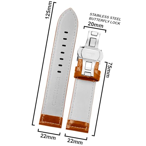 Image of DBLACK ''BUZZ'' Premium Leather Watch Strap with Butterfly Lock, Minimalist Glossy Finish Watch Belt / / For 20mm, 22mm, or 24mm Watch Band (Choose Your Size & Color)