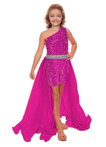 Fun Fashion Pageant One Shoulder Beads Girls Sequin Romper with Attached Cape Birthday Pageant Dress for Girls