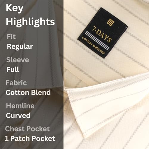 Image of 7-DAYS Men's Premium Striped Formal Shirt - Cotton Rich, Regular Fit, Full Sleeve, with Pocket, Wrinkle Resistant - Stylish Office & Everyday Wear.