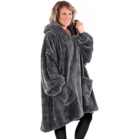 Snug Rug Wearable Blanket Hoodie - Sherpa Fleece Adults Size Hooded Hoody Blanket Soft Comfortable Oversized Blankets with Arm Sleeves Keep Warm in Winter Jumper Sweater - Unisex (Slate Grey) Cover