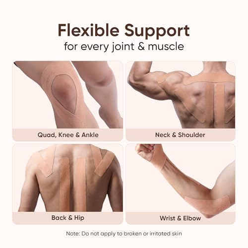 Image of Frido Kinesiology Tape for Sports Injury Pain Relief, Muscle and Joint Support | Waterproof Cotton Elastic Athletic Tape with Stretch Indicators | K Tape For Knee, Ankle, Arm & Shoulder | Skin