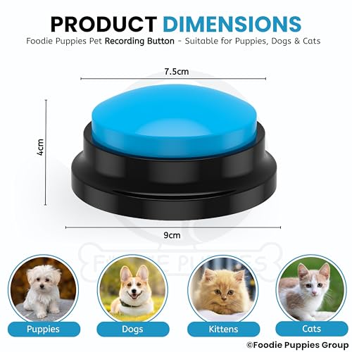 Image of Foodie Puppies Interactive Dog Toys, Pet Voice Recording Button Training Talking Button /Buzzer Toy for Communication - (Blue) Easy to Use Talking, 30Sec Record & Playback, [Without Battery]