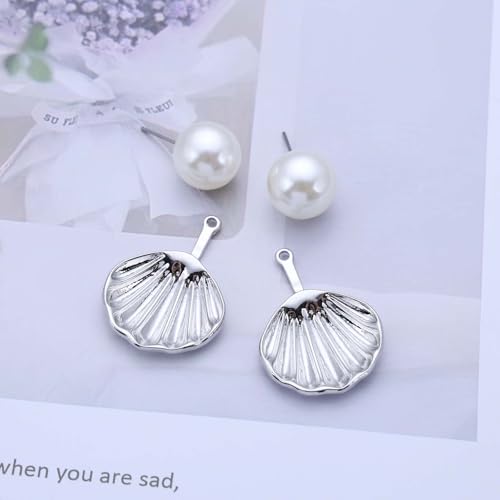 TseenYi Perlenmuschel Ohrringe Silber Kaurimuschel Ohrringe Vintage Perlenstecker Ohrringe Muschel Tropfen Perlen Ohrringe Statement Perle Ozean Muschel Ohrringe