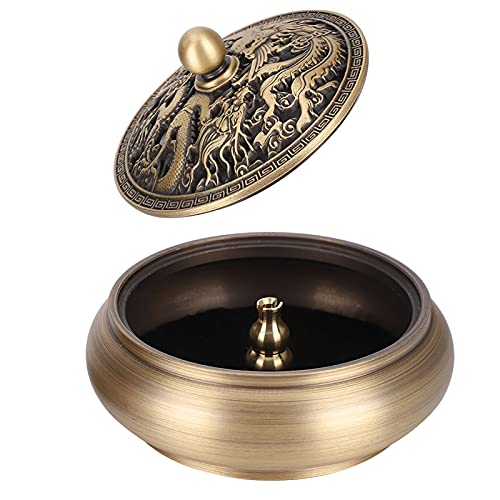 Incense Burner Holder, Antique Brass Dragon Incense Cone Burner with Incense Stick Holder for Cone Incense, Charcoal Disc, Coil Incense, 3.5 x 2.4in