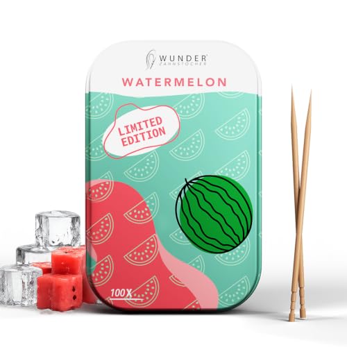 Wunder Flavoured Toothpicks Watermelon Metal Tin with 100 Toothpicks Intense Long-Lasting Flavour Vegan & Sugar-Free