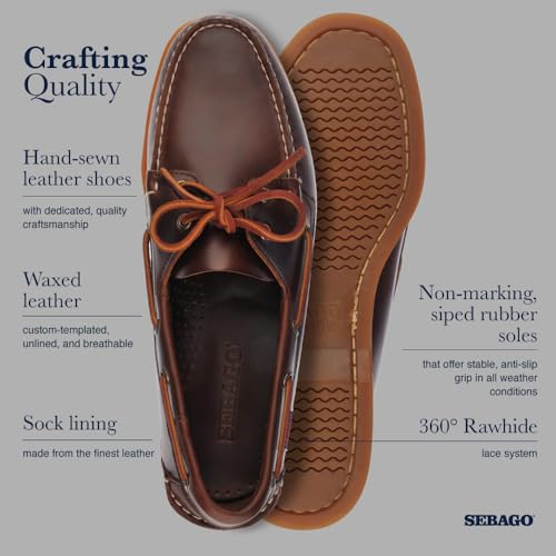 Image of Sebago Portland Waxed Boat Shoes - Handsewn Waxed Leather Moccasins with Leather Sock Lining and Non-Marking, Slip-Resistant Rubber Outsoles