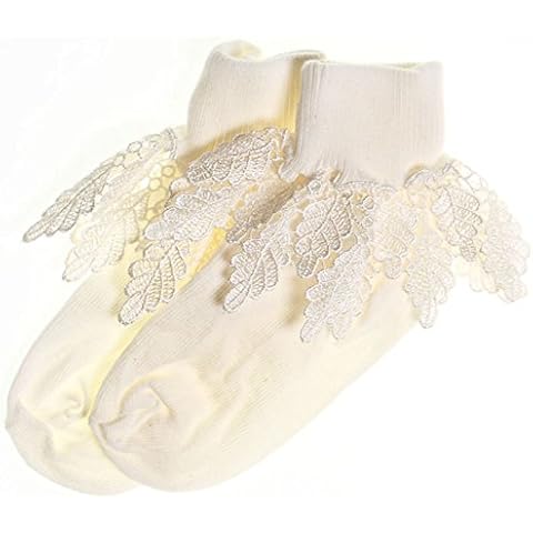 Guipure Lace Leaves Frills Ivory Frilly Socks For Baby, Toddler And Young Girls Upto 9 Years-6-8.5 Cover