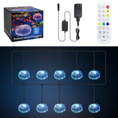 Image of AZIMOM Smart 10pcs Fiber Optic Jellyfish Lamp 32.8ft APP Control Timing Music Sync RGBW Colorful IP67 Waterproof Outdoor Fairy Hanging String Light Garden Trees Christmas Party Wedding Ceiling Decor