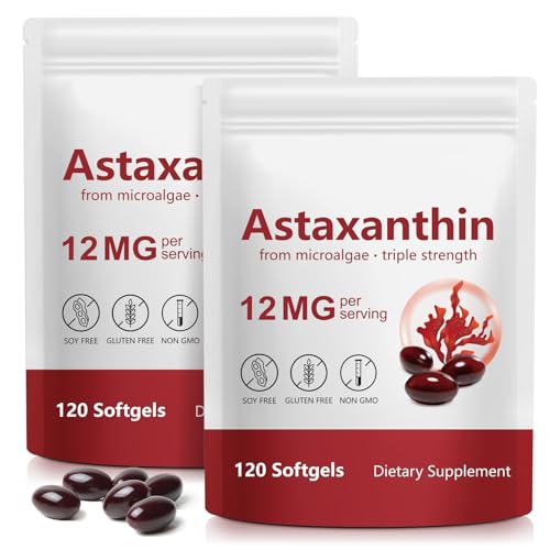Xaarty 2Pack Premium Astaxanthin 12mg Natural Antioxidant Supplement for Eye Joint Skin Health Microalgae Source 4 Month Supply | Supports Internal Circulation 240 Softgels