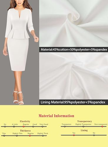 Image of VFSHOW Womens Wear to Work Front Zipper V Neck Peplum Business Office Church Flattering Pencil Sheath Dress