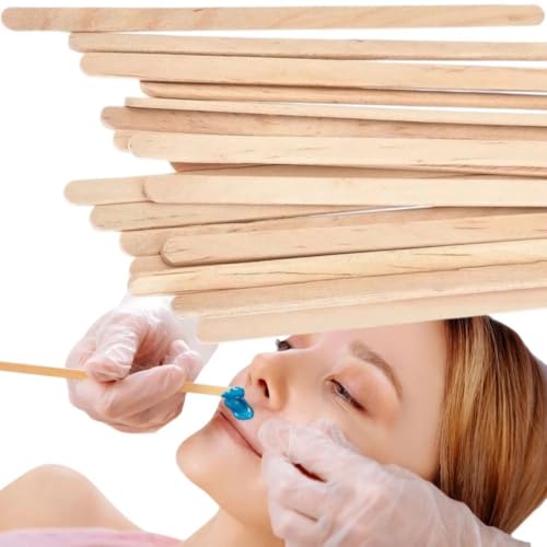 Lot de 100 spatules en bois de bouleau étroites 14 cm - Pour épilation à la cire et à la pâte à sucre - Sourcils, bikini, aisselles