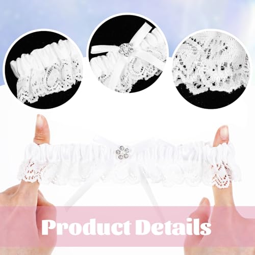 Wedding Garters for Bride, Elegant Satin Bride Garters with Rhinestone Lace Bridal Accessories for Women and Girls4