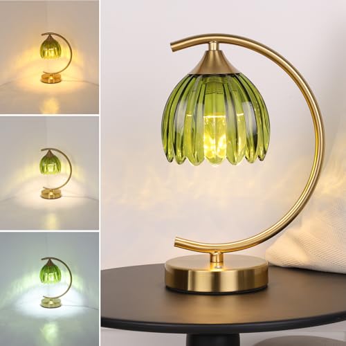 Image of Shenmoyl Tulip Table Lamp, 5200mAh Cordless Touch Control Table Lamp with 3 Color Temps & Stepless Dimming, Rechargeable Battery Table Lamp for Living Room, Bedroom, Office, Shelf (Green Tulip)