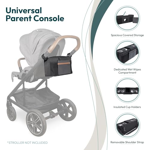 Image of WONDERFOLD Universal Parent Console Stroller Organizer with Insulated Cup Holders, Hook & Loop Closure Handle Attachment, 2 Storage Pockets, Removable Shoulder Strap for Easy Transport