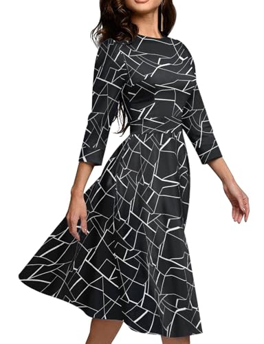 Image of Simple Flavor Women's Floral Vintage Dress Elegant Midi Evening Dress 3 /4 Sleeves