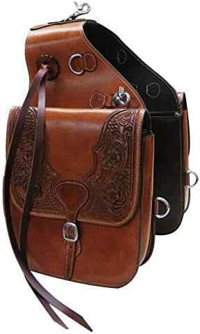 Horse Saddle Bag Cowhide Genuine Leather Western Equestrian Trail Tooling Carving Horse Saddle Bag Tooled Carved Pack Equipment Horse Saddle Bags Size: 10” L x 10” W x 3 ½” D inches, CRVD36