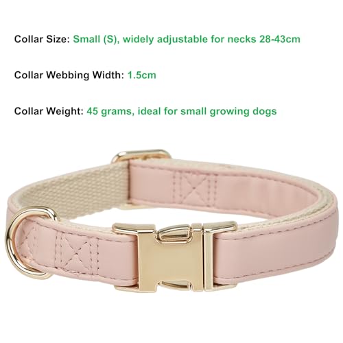 YUDOTE Hundehalsband aus Weichem Leder mit Sicherheits-Schnellverschluss-Metallschnalle, Natürliche Baumwolle, Gepolstertes Kunstlederhalsband für Kleine Hunde mit Empfindlicher Haut, Hellrosa