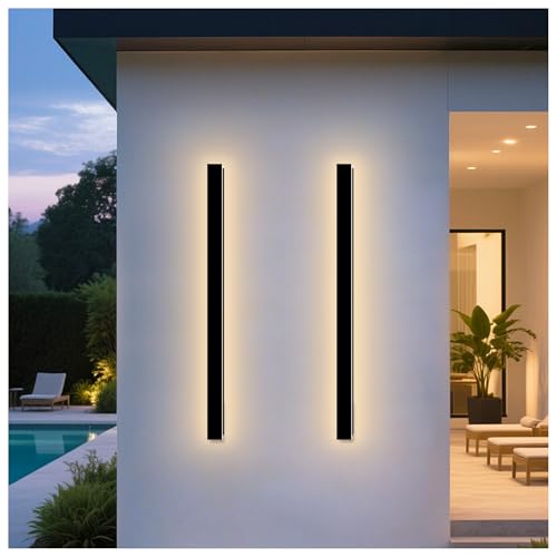 Image of Modern Outdoor Wall Lights, 2 Pack 59 Inch Long Outdoor Wall Sconce | 3000K LED Outside Wall Light with Junction Box Cover IP65 Waterproof Wall Mount Exterior Light Fixtures for House Garage
