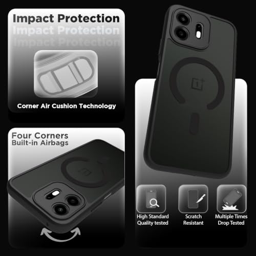 Image of RIGGEAR Shockproof Sleek Hybrid Armor Magnetic Back Cover Case Compatible with MagSafe Accessories for OnePlus N6 5G (Smoke Black Matte PC + Black TPU Bumper)