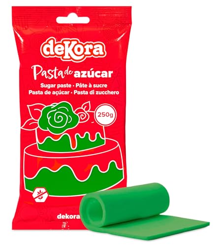 Dekora - Fondant Verde | Pasta de Fondant para Tartas - Cobertura para Bizcochos, Tartas, Pasteles, Magdalenas o Cupcakes con el que Poder Hacer Todo Tipo de Decoraciones - 250 gr