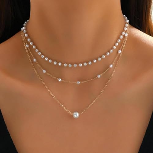 Golden Pearl Necklace for Women Layered Choker Necklaces Thin Pendant Dainty Summer Beach Ocean Jewelry Gifts