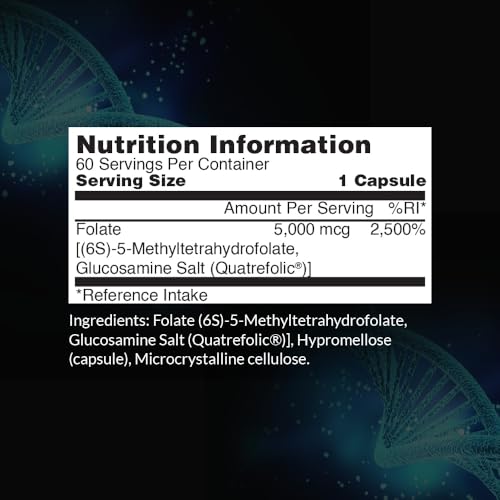 5MG L-5 MTHF by Intelligent Labs, L-5 Methylfolate Activated Folic Acid Supplement as Quatrefolic Acid, Activated Folate