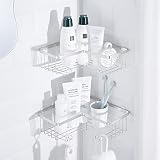 KINCMAX Corner Shower Caddy, Rustproof SUS304 Stainless Steel, Adhesive Wall Mount Double Baskets 2-