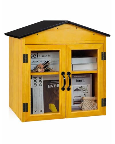 Umtiti Outdoor Library Box - Two Tiered Wooden Pine Cabinet with Roof for Sharing Books, Literature, and Newspapers in Neighborhoods, Communities, and Schools