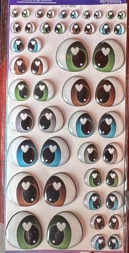 373-M: 48 Pcs (24 Pairs) Assorted 3D Resin Wiggle & Googly Eyes (5mm-22mm) - Brown, Green, Light Blue, Gray- Self-Adhesive for DIY Crafts, Clay, Polymer Clay, Sculptures, Cold Porcelain, Amigurumi