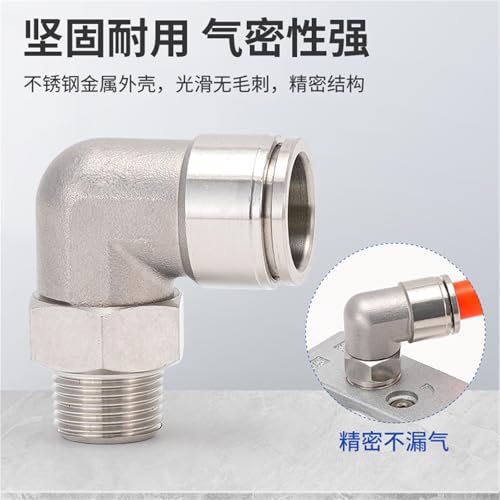 Conector neumático de acero inoxidable rosca macho codo recto alargado PL8 3