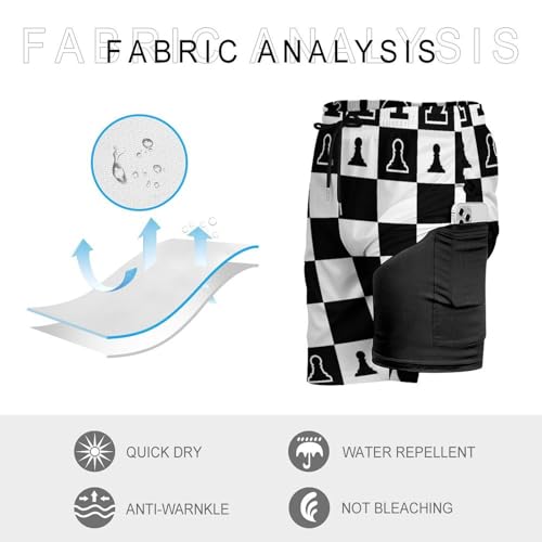 GeRRiT Chessboard and Chess Pieces Men's Swim Shorts,Pocket with Mesh Lining Stretch Board Shorts Quick Dry Shorts 6