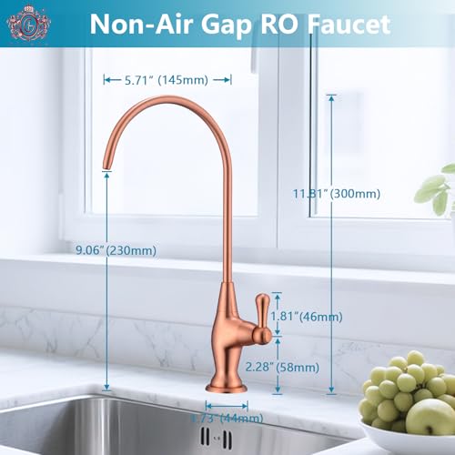 Image of Sink Drinking Water Faucet, Sink Water Filter System, Suitable for Most Reverse Osmosis or Water Filtration Systems, Stainless Steel Reverse Osmosis Faucet for Kitchen Bar, Red Copper