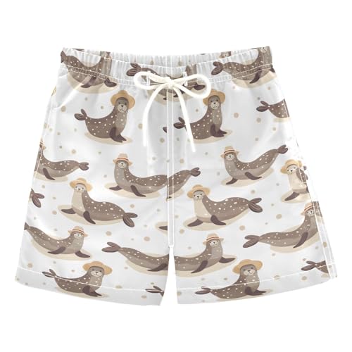 ALAZA Cute Seal Fish Dot Boys Quick Dry Beach Board Shorts Kids Swim Trunks Bathing Suit Swimsuit 5T Multicolor