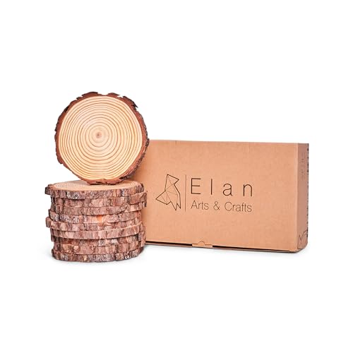 Elan Dischi di Legno Naturale Grezzo 17-19 cm Diametro 10 Pezzi, Dischi Legno per Decorazioni, Fette di Tronco con Corteccia, Base Tronco da Decorare