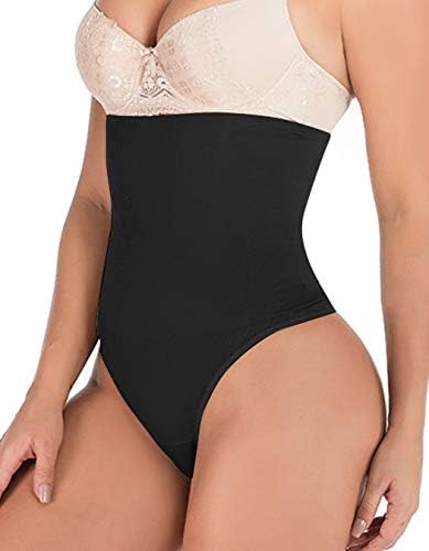 FLORATA Tummy Control Shapewear for Women Waist Cincher Girdle Thong Panties Slimmer Body Shaper Black