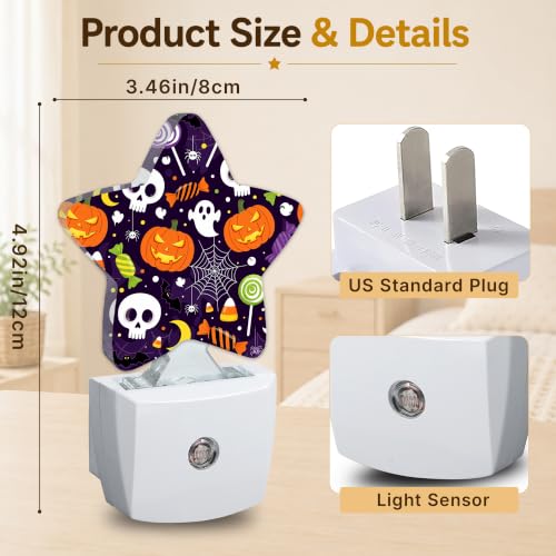 Image of Halloween Skull Star Night Light Plug in, Decorative Night Light for Kids Room Nursery Bedroom, Soft Glow Sensor Lamp for Hallway Bathroom, Compact Energy Saving