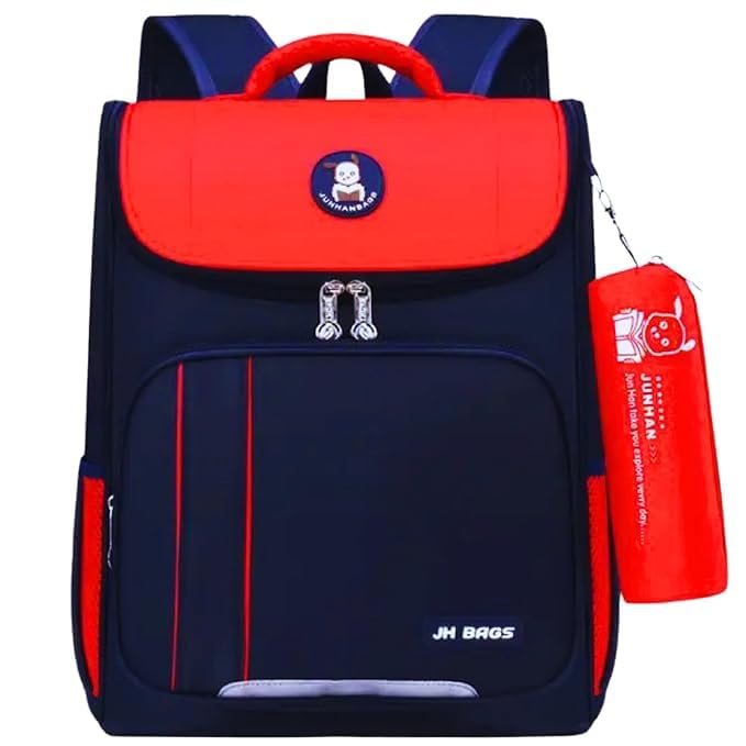 Kids Backpack | Lightweight Double Shoulder Bag for School, Travel, Tuition & Picnic | Water-Resistant Backpack for Boys & Girls | Birthday & Return Gifts for 4-10 Years (Blue & Red)-image-34