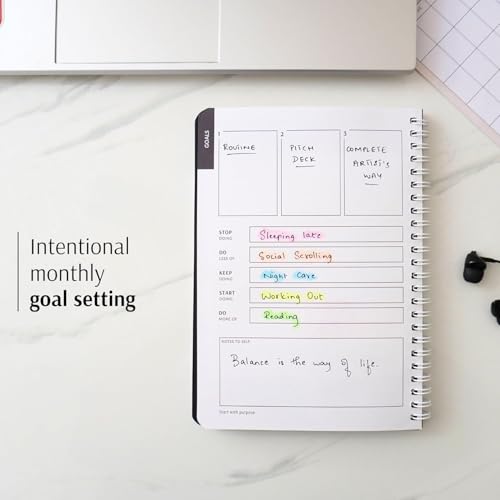 Image of Flow | Undated Monthly Planner | A5 | 96 Pages | Daily Planner Pages, To-do lists, Meeting Notes, Habit Tracker | Productivity Planner for Work & Life Pack of 2