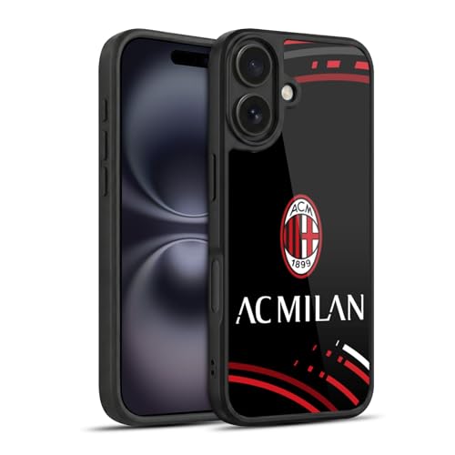Head Case Designs Licenza Ufficiale AC Milan Curvato Modelli Cresta Cover in Gel Rinforzata [Protezione di Grado Militare] Compatibile con Apple iPhone 16