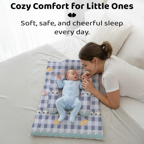 Image of StarAndDaisy Newborn Baby Bedding Nest 100% Cotton Cushioned Mattress Sheet with 2 Side Bolster Pillows & 1 Head Pillow Breathable & Soft Boys & Girl Design- Bunny Print