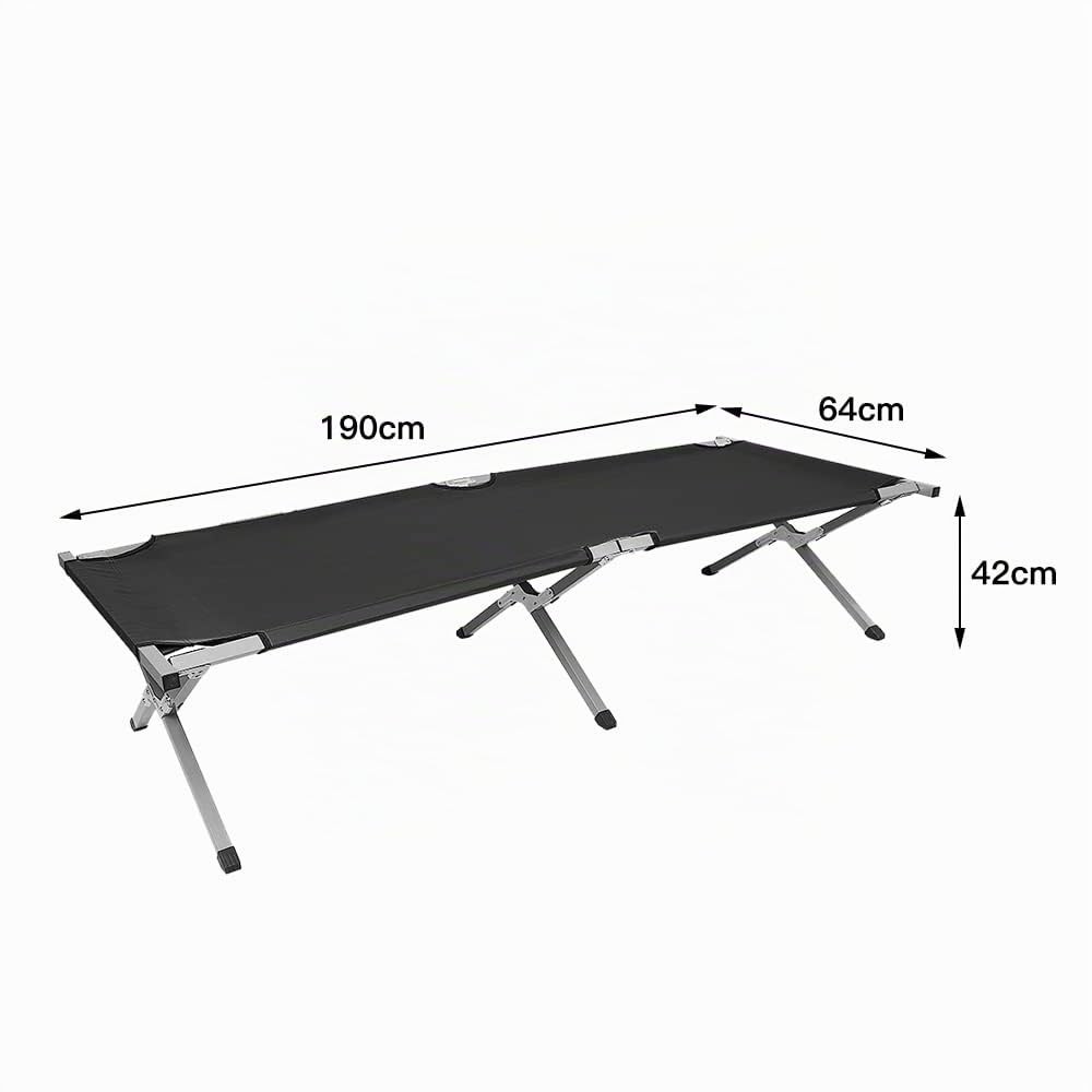 DDMINE Lit de Camp Robuste pour Adultes Lit de Camp Pliable avec Sac de Transport pour Camping Jardin - Capacité Portante : 150kg, 190 * 64 * 42 cm (Noir)
