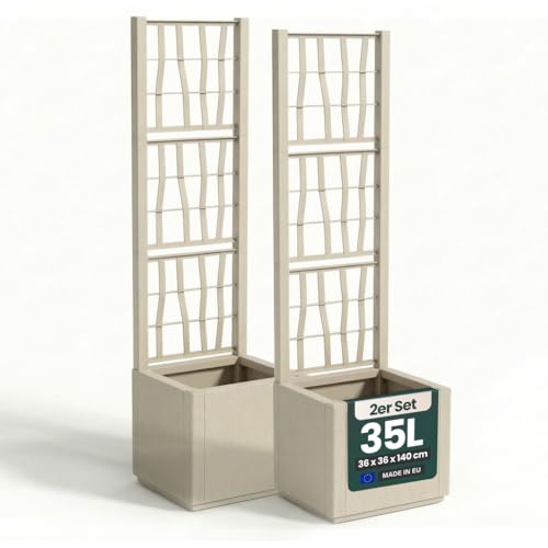 2 x Kreher XL Rankgitter Spalier mit Pflanzkasten aus robustem Kunststoff. In verschiedenen Größen und Farben. Top für Garten Terrasse und Balkon! (Beige schmale Version)