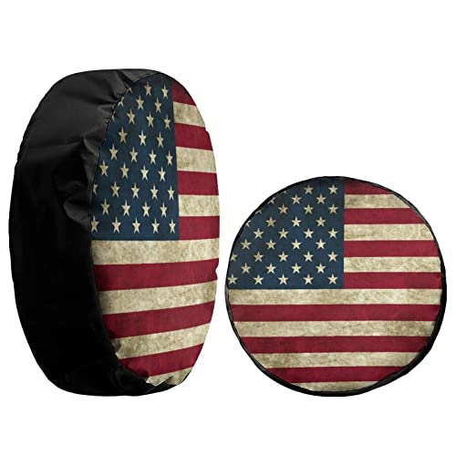Image of Retro American Flag Spare Tire Cover Wheel Tire Cover Fit Trailer, RV, SUV and Many Vehicle